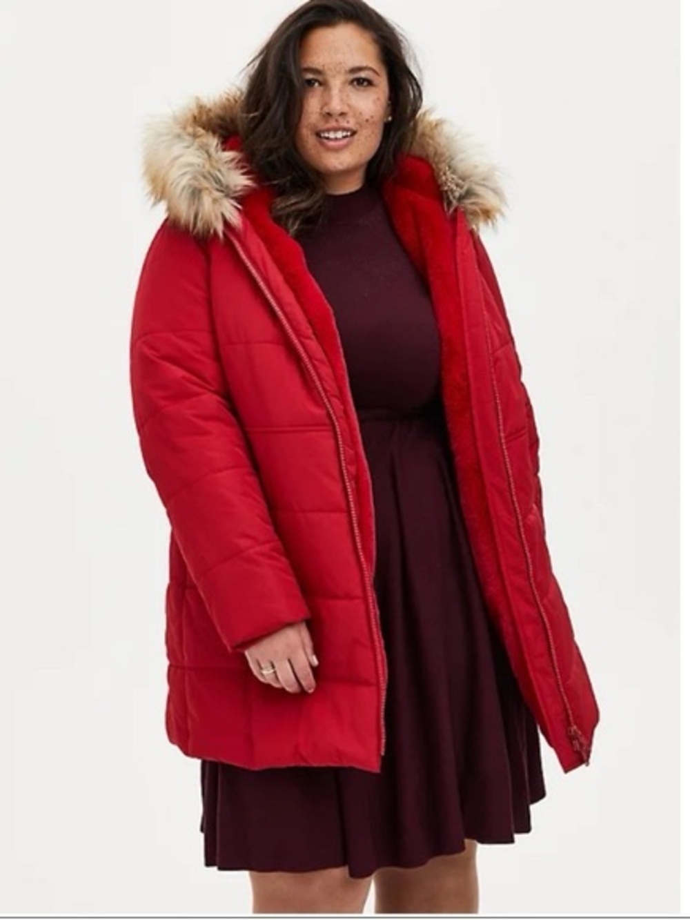 Torrid Red Faux Fur Trim Puffer Jacket Size 3X